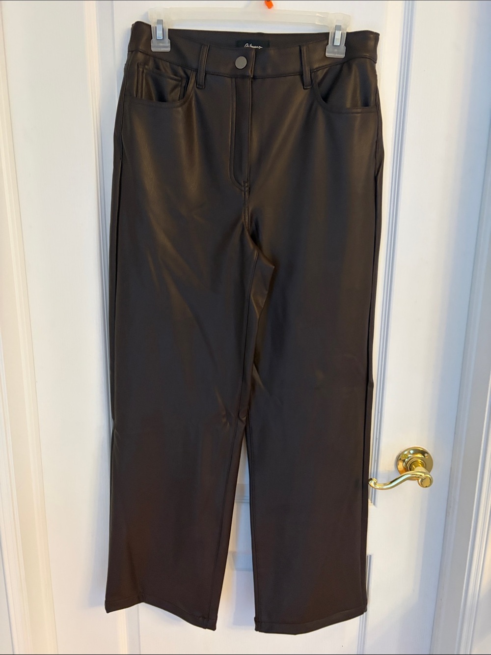 Reitmans Brown Faux Leather Wide-Leg Pants